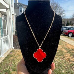 Elegant Red Clover Pendant Necklace